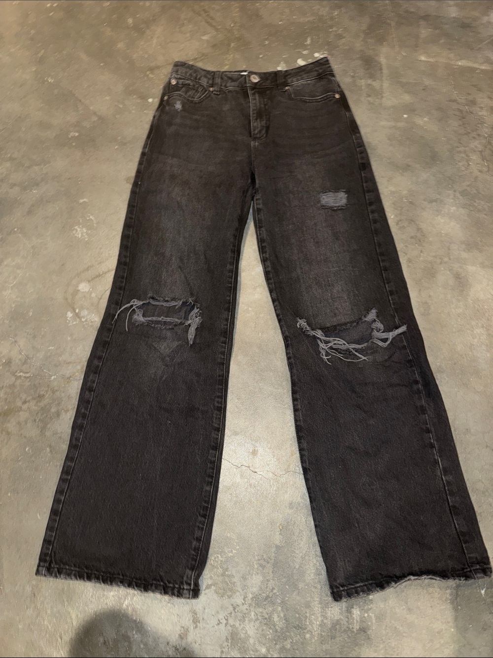 Garage Women's High Rise Black Distressed Wide-Leg Jeans